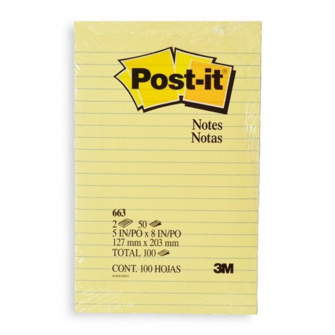 POST-IT NOTES YELLOW LINED 4" X 6" 660
