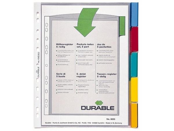 DURABLE DIVIDER PUNCHED POCKET INDEX WITH 5 COLOR TAB 6630