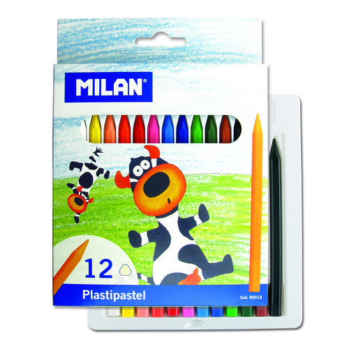 MILAN BOX OF 12 PLASTIPASTEL CRAYONS 80013