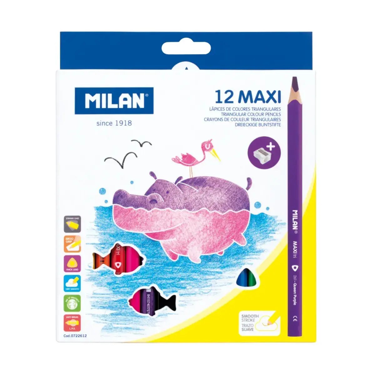Box 12 MAXI triangular colour pencils + sharpener