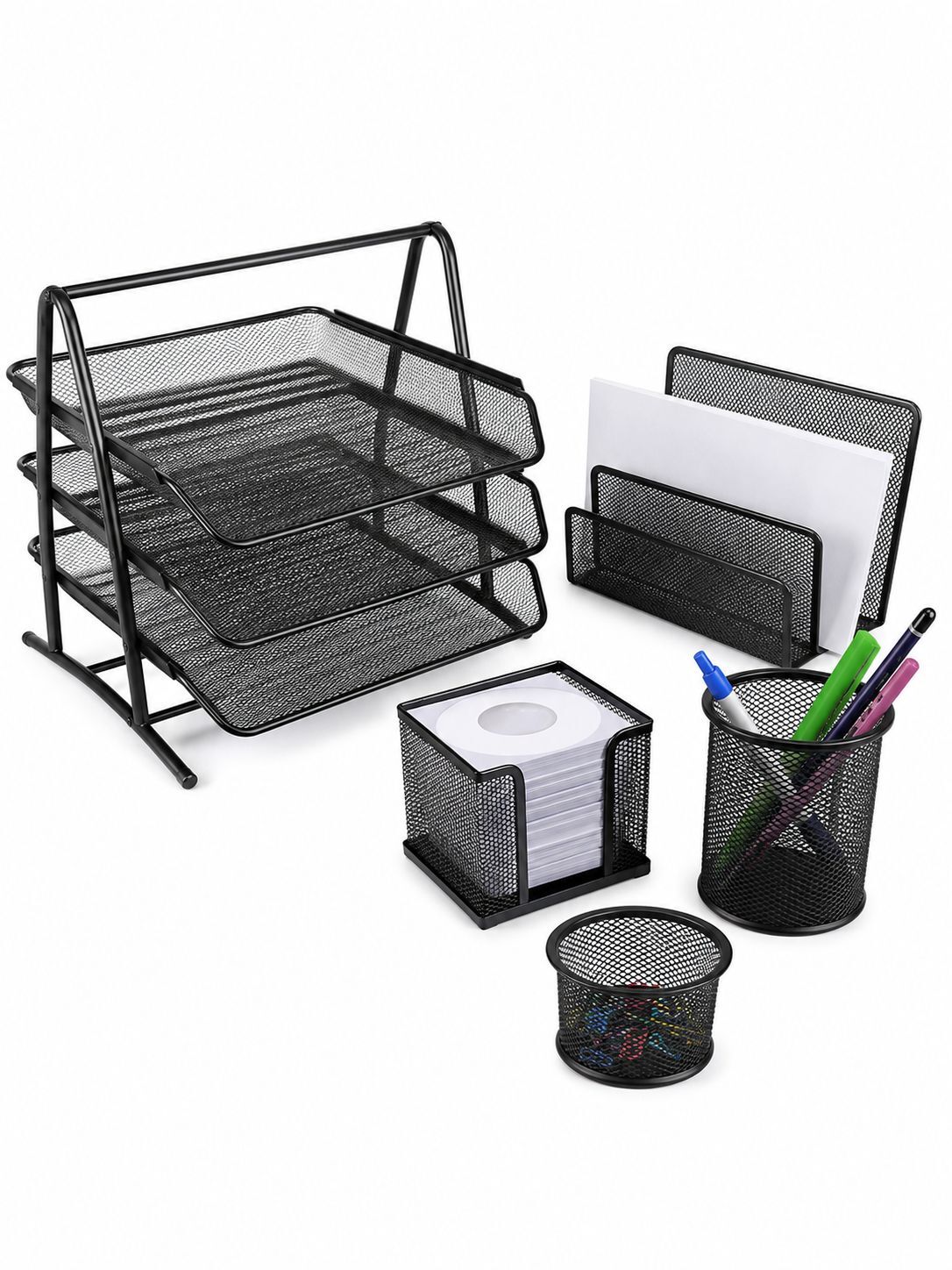 5 pcs desk set (3 layer tray) black 7802