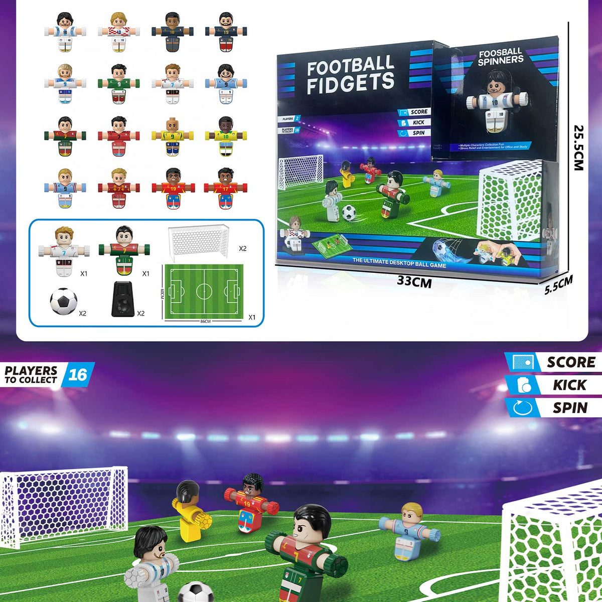 Spinning Footballer Fidgeter, 2 figure and 2 football and 2 High Gate and 1 mat 2 whistle, 7 style mixed,