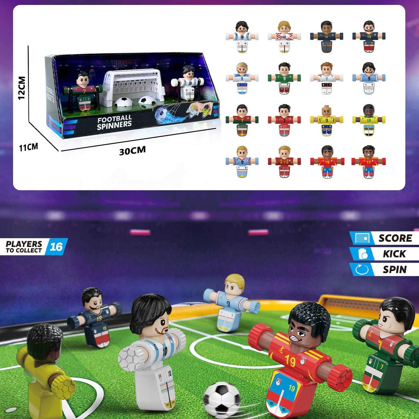 Spinning Footballer Fidgeter, 2 figure and 2 football and 2 Gate, 7 style mixed,