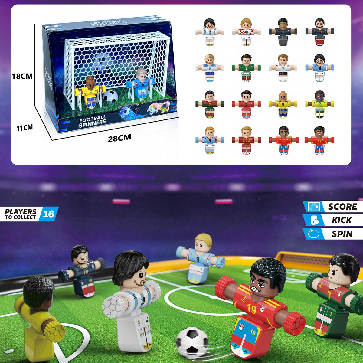 Spinning Footballer Fidgeter, 2 figure and 1 football andone Gate, 7 style mixed,