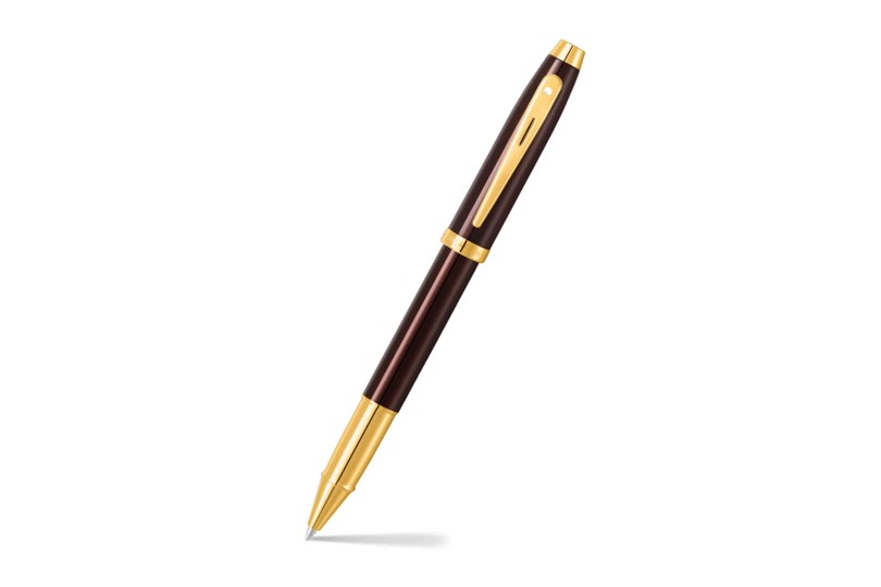 Sheaffer 100 9370 2Glossy Coffee Brown Rollerball Pen With PVD Gold-Tone Trim