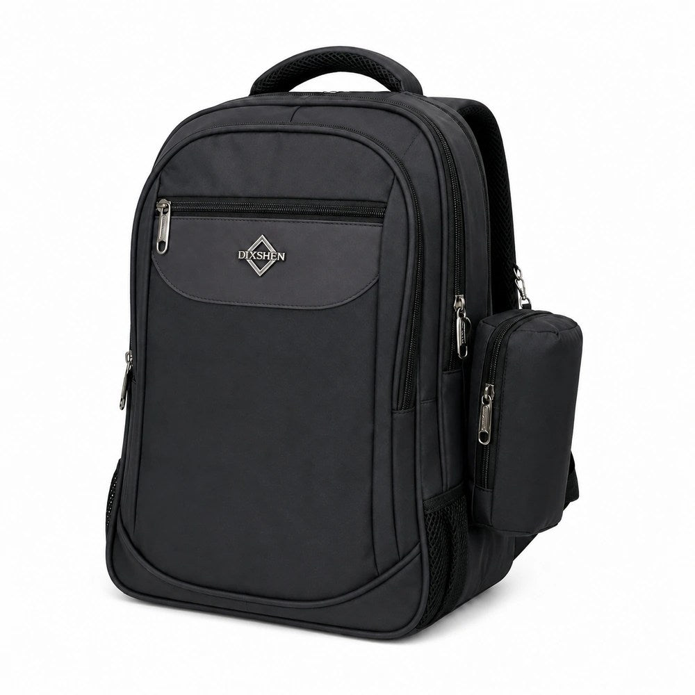 Black School Backpack with Side Accessory Pouch