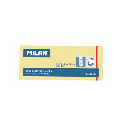 MILAN REMOVABLE ADHESIVE NOTES YELLOW 1.5" X 2" 85301