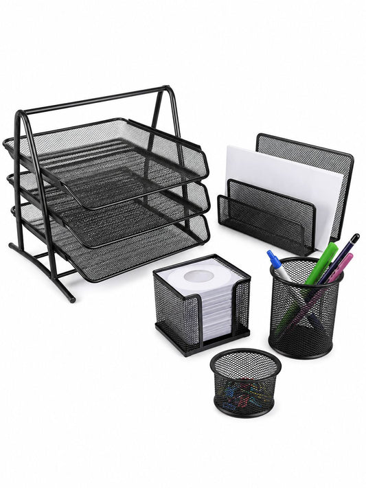 5 pcs desk set (3 layer tray) black 7802