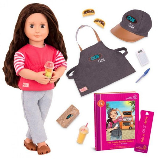 Our Generation Deluxe Food Truck Doll with Book, Skirt Version Rayna