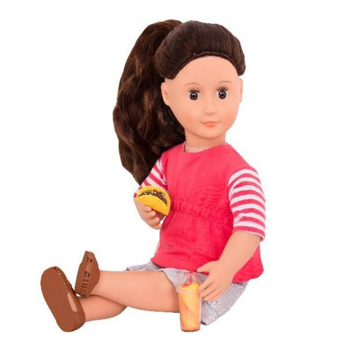 Our Generation Deluxe Food Truck Doll with Book, Skirt Version Rayna
