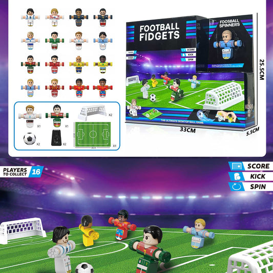 Spinning Footballer Fidgeter, 2 figure and 2 football and 2 low Gate and 1 mat and 2 whistle, 7 style mixed,