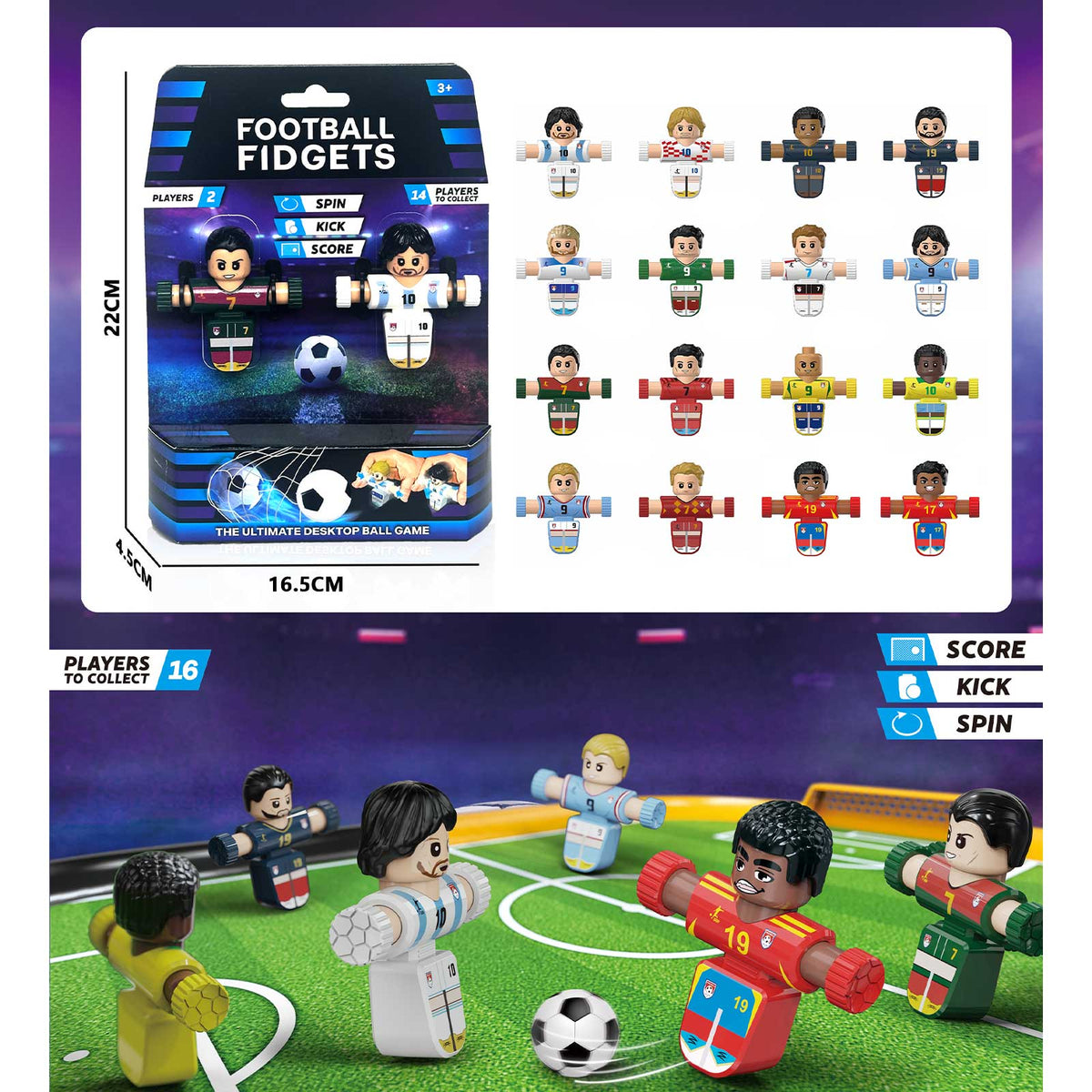 Spinning Footballer Fidgeter, 2 figure and 1 football, 8 style mixed,