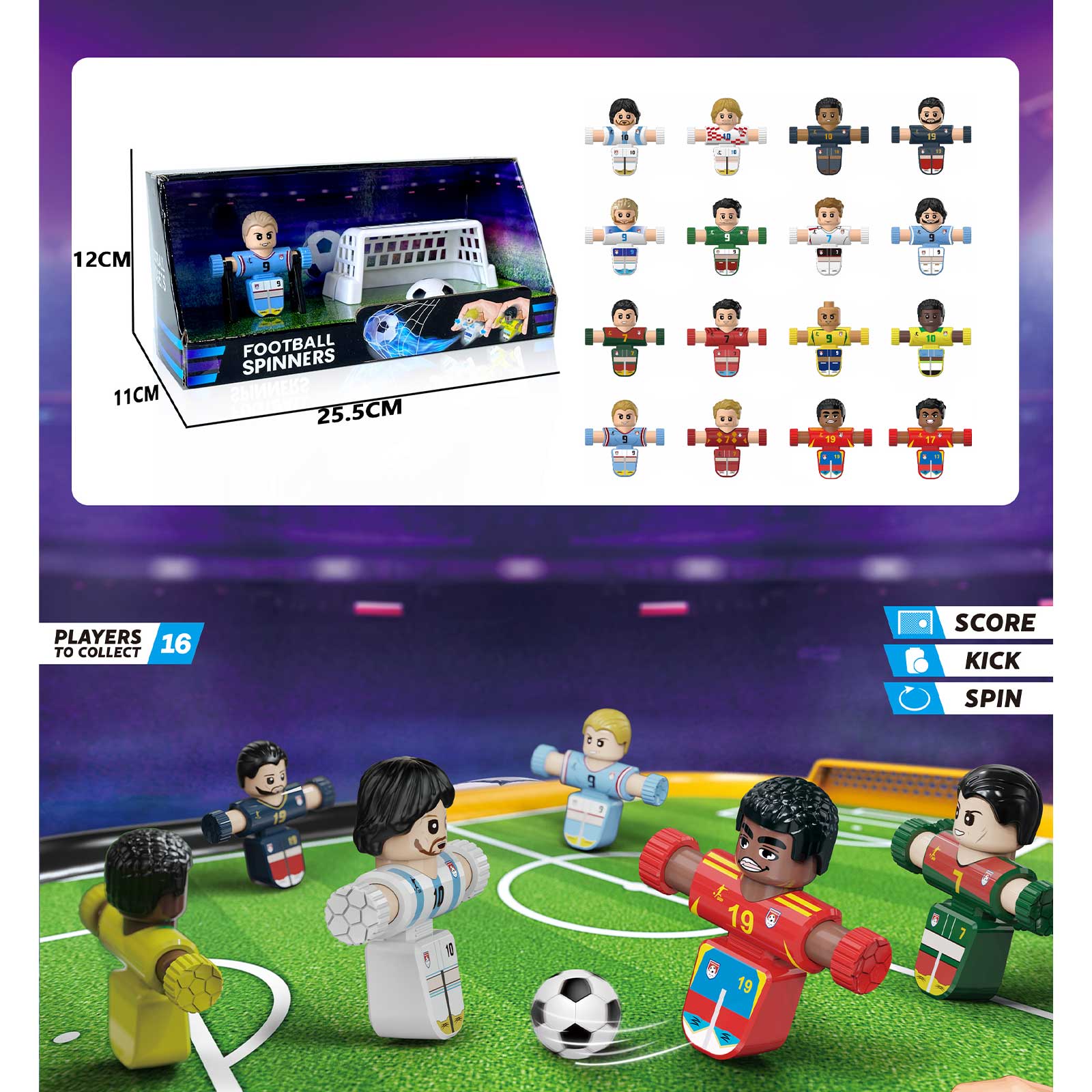 Spinning Footballer Fidgeter, 1 figure and 1 football and 1 Gate, 7 style mixed,