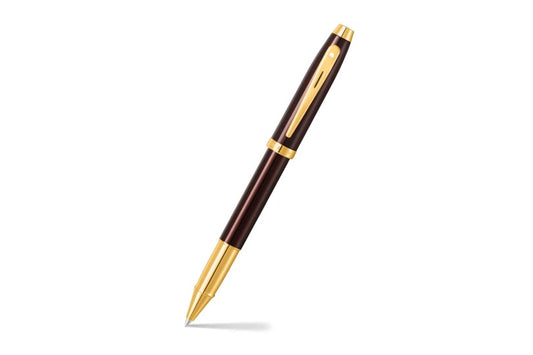 Sheaffer 100 9370 2Glossy Coffee Brown Rollerball Pen With PVD Gold-Tone Trim