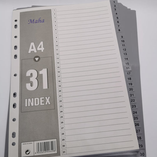 MAHA DIVIDER 1 - 31 GREY COLOR WITH NUMBER