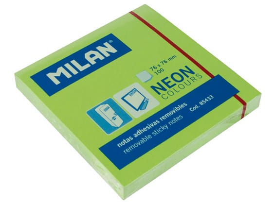 MILAN REMOVABLE ADHESIVE NOTES NEON GREEN 3" x 3" 85433