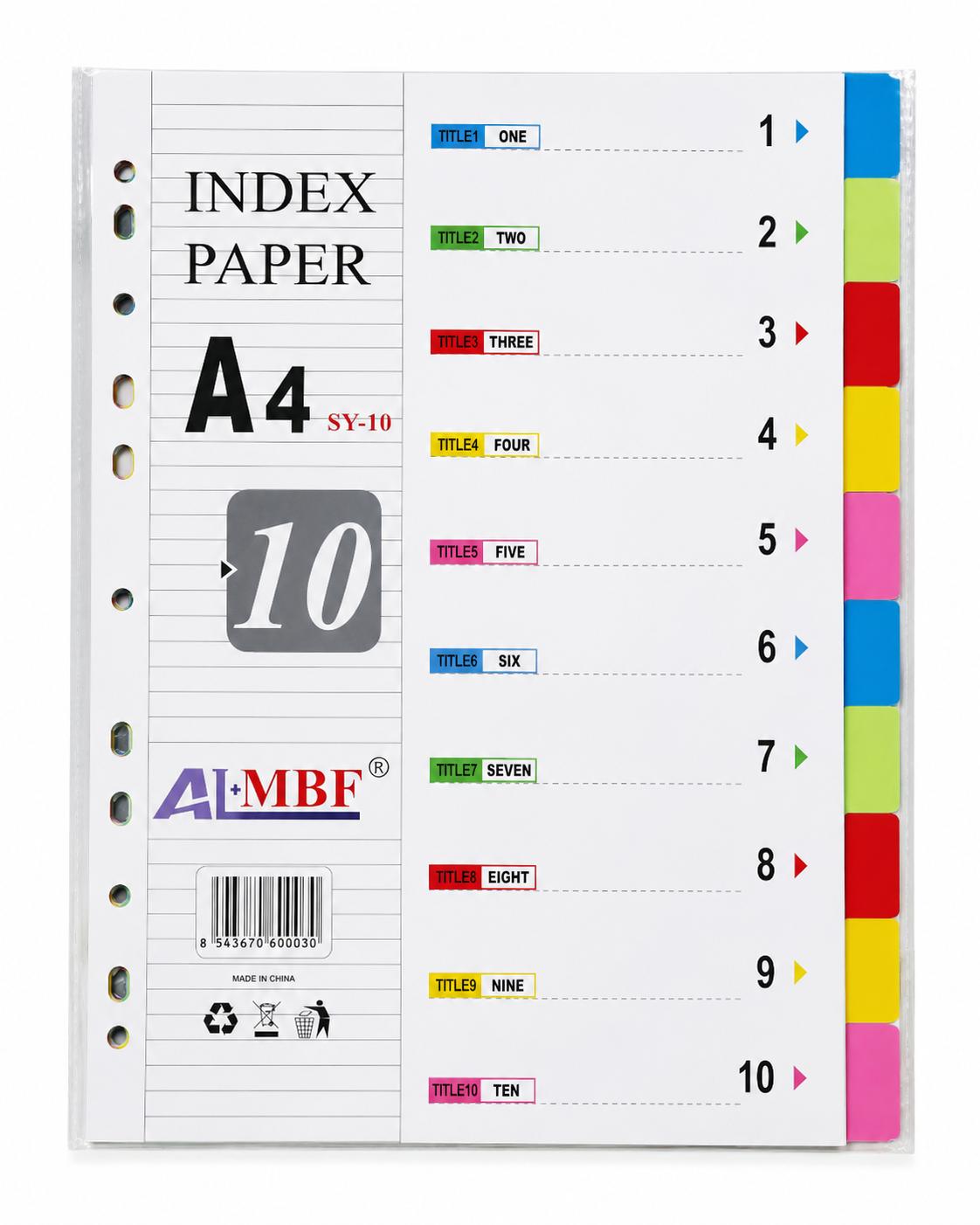 divider 1-10 color with num paper sy10