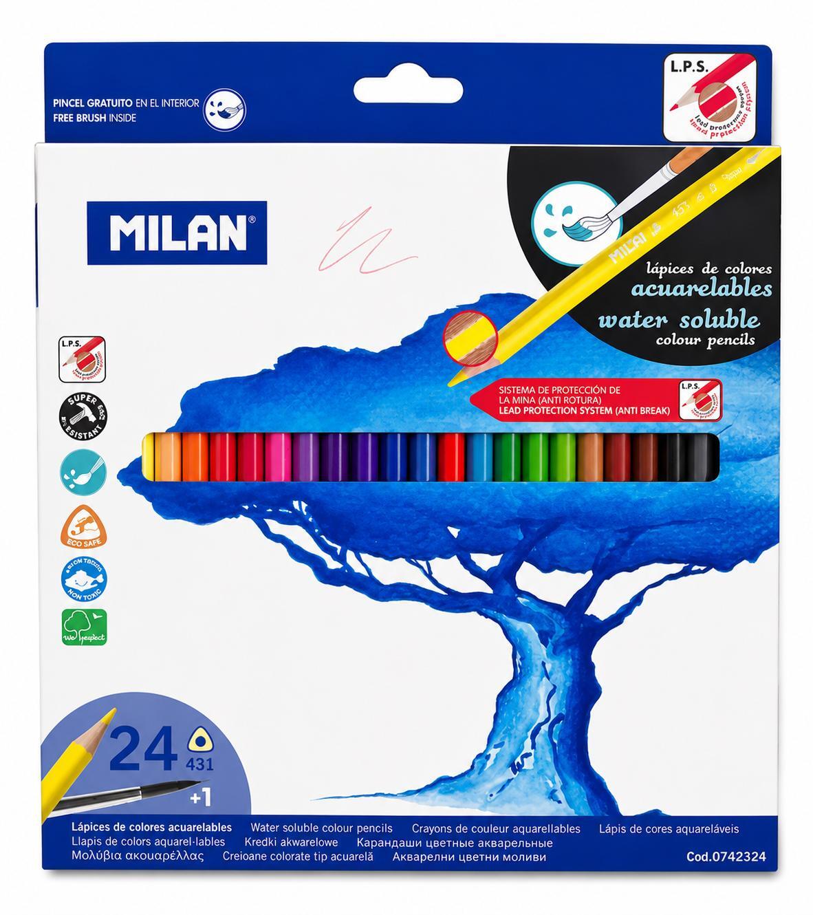 BOX 24 WATER SOLUBLE COLOURED PENCILS MILAN 722412