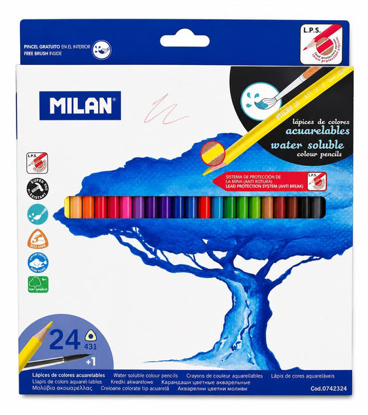 BOX 24 WATER SOLUBLE COLOURED PENCILS MILAN 722412
