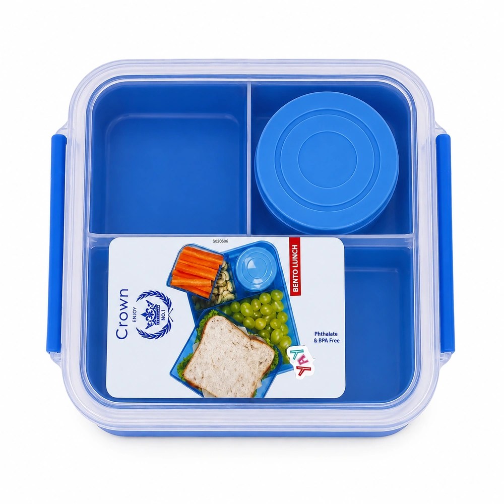 Crown Bento Lunch Box with Compartments – Blue