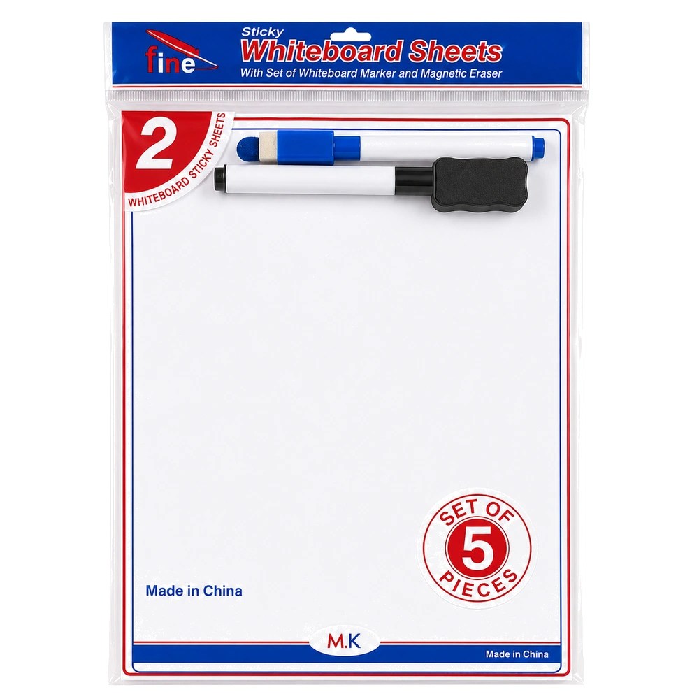 Sticky Whiteboard Sheets Set – 2 Sheets with Marker &amp; Magnetic Eraser