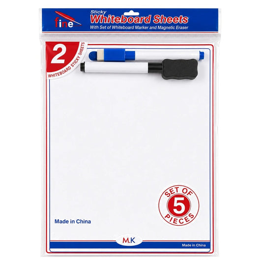 Sticky Whiteboard Sheets Set – 2 Sheets with Marker &amp; Magnetic Eraser