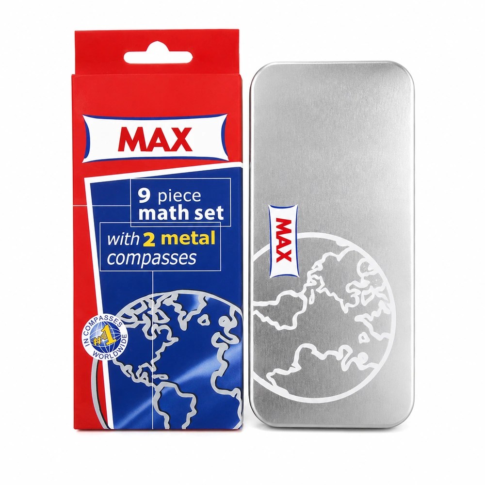 MAX 9-Piece Math Set with 2 Metal Compasses