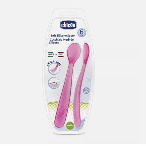 Chicco SOFT SILICON SPOON BI-PACK GIRL 6M+ 2PCS PINK