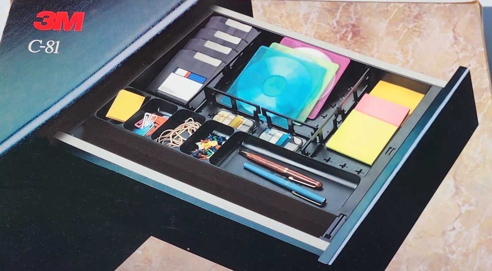 3M-C81 Recycled Plastic Data Desk Drawer Organizer Discontinued Black Open Box