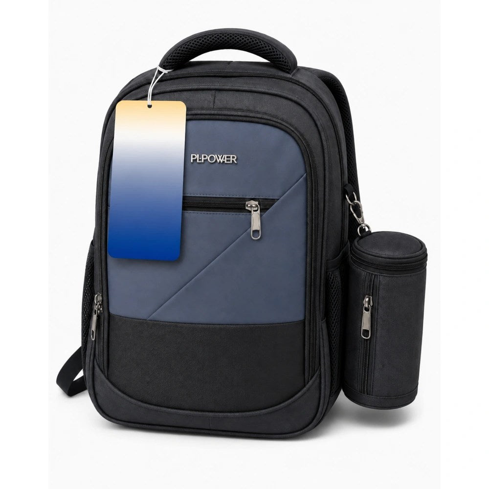 Black &amp; Blue School Backpack with Bottle Holder