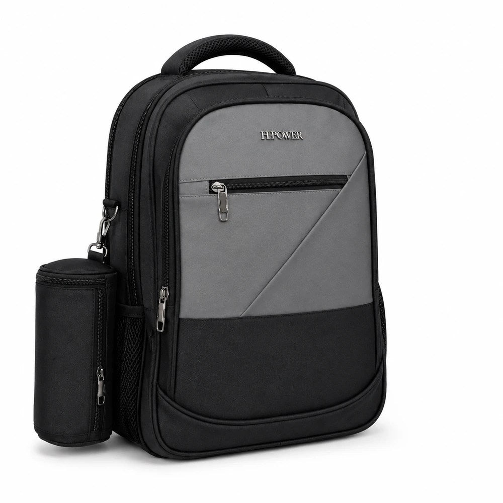Grey Multi-Compartment Backpack with Bottle Holder