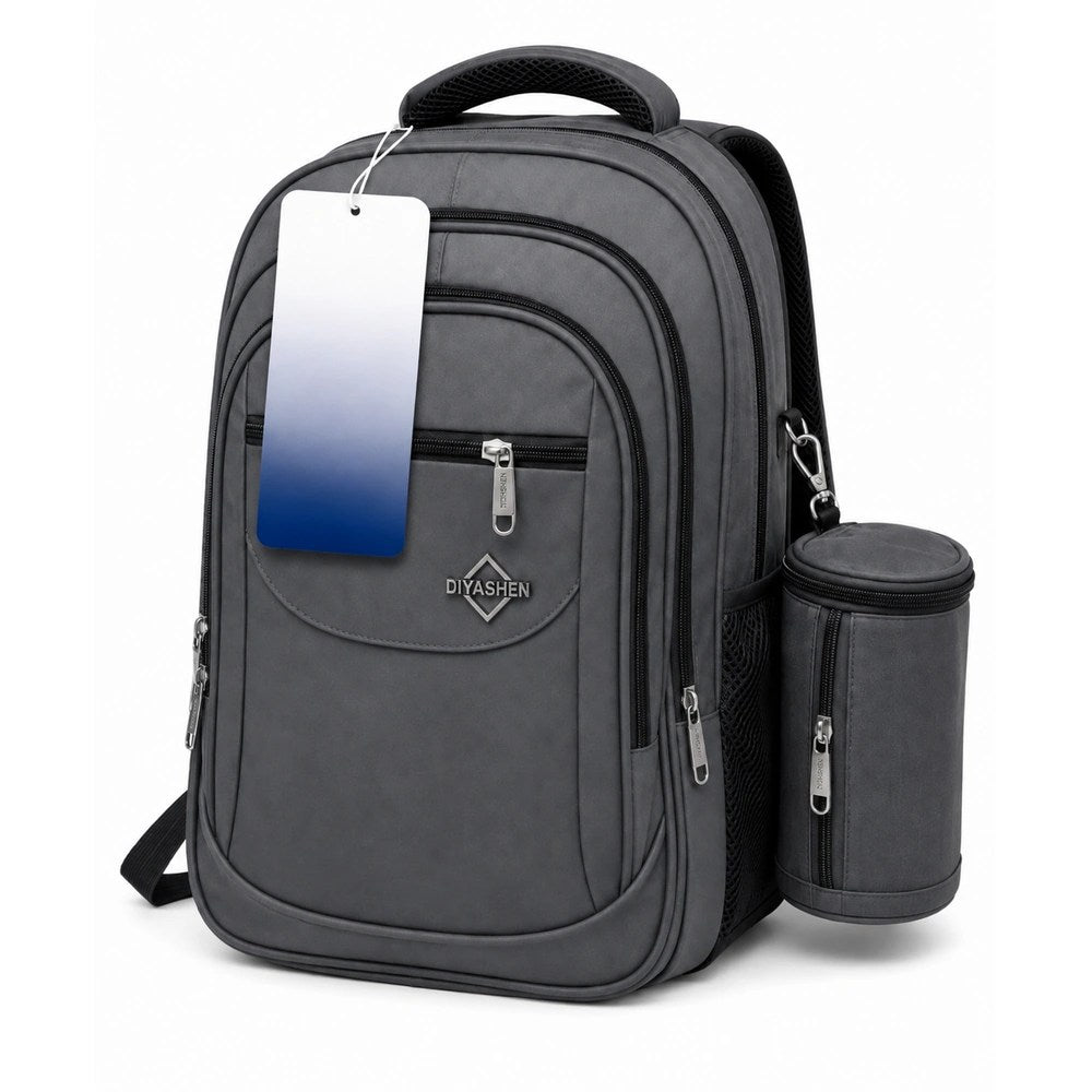 Black &amp; Grey School Backpack with Bottle Holder