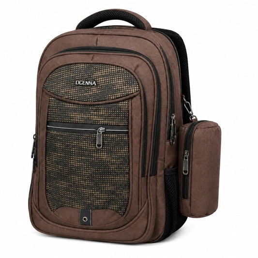 Brown Patterned School Backpack with Bottle Holder