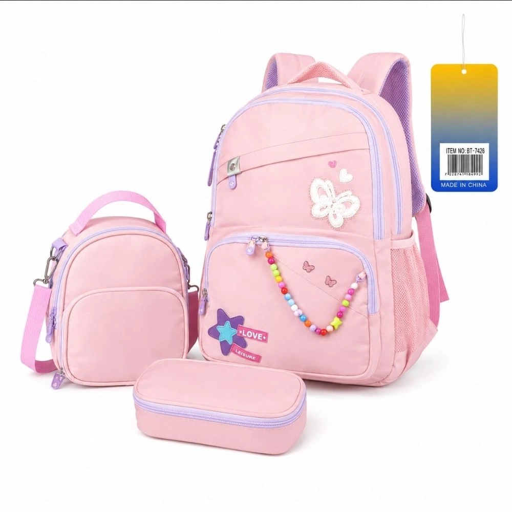 Pink Butterfly 3-Piece School Backpack Set