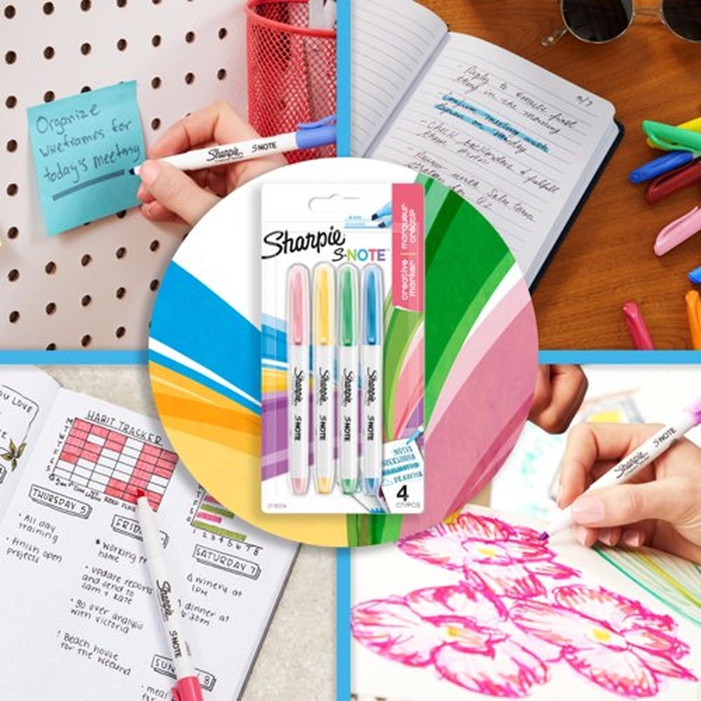Sharpie S-Note Creative Markers Chisel Tip Assorted — Pack of 4