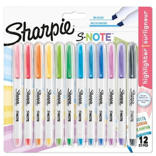 Sharpie S-Note Creative Highlighters Chisel Tip Assorted — Pack of 12