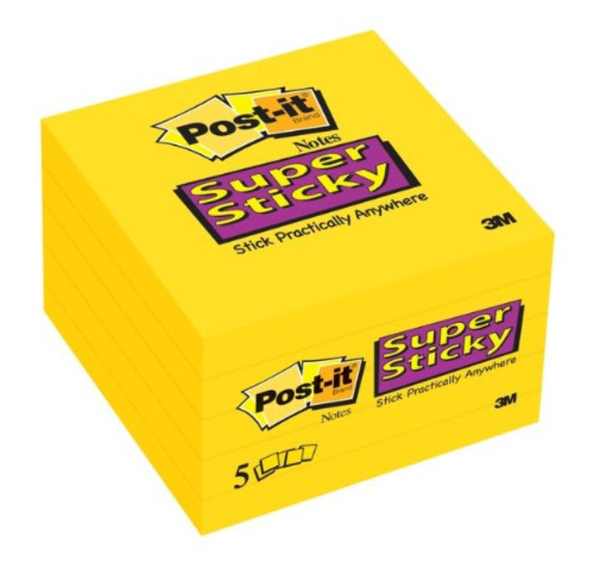 POST-IT NOTES YELLOW SUPER STICKY 3" X 3" 654-5SSY
