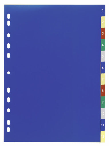 DURABLE DIVIDER INDEXES COLOURED WITH PRINTED 1-12 TABS 6750