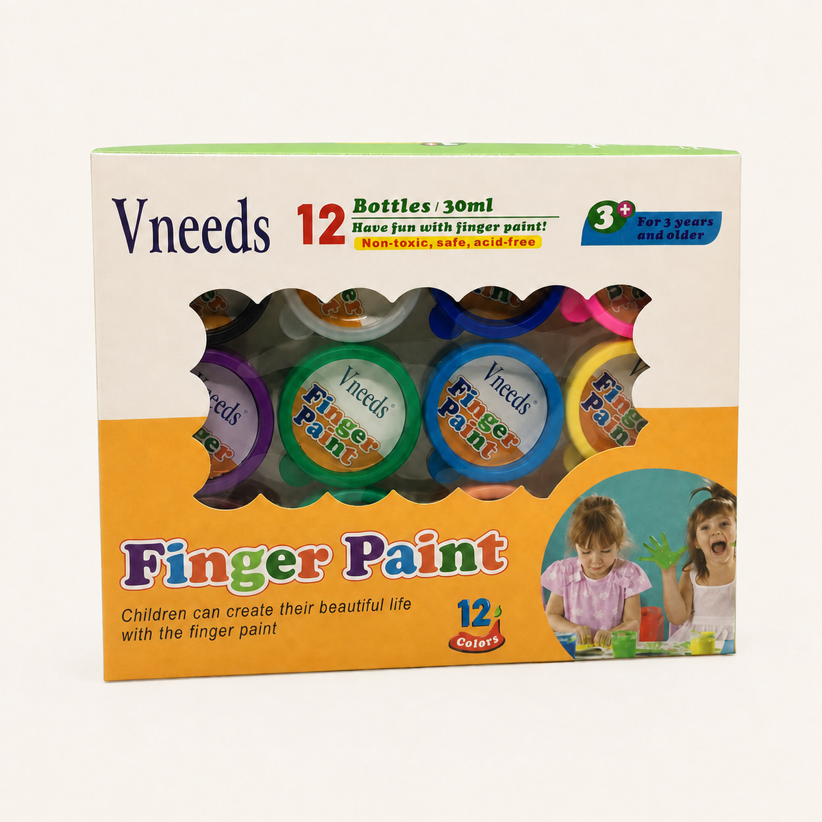 Vneeds Washable Finger Paint — 12 × 30 ml — beige studio photograph