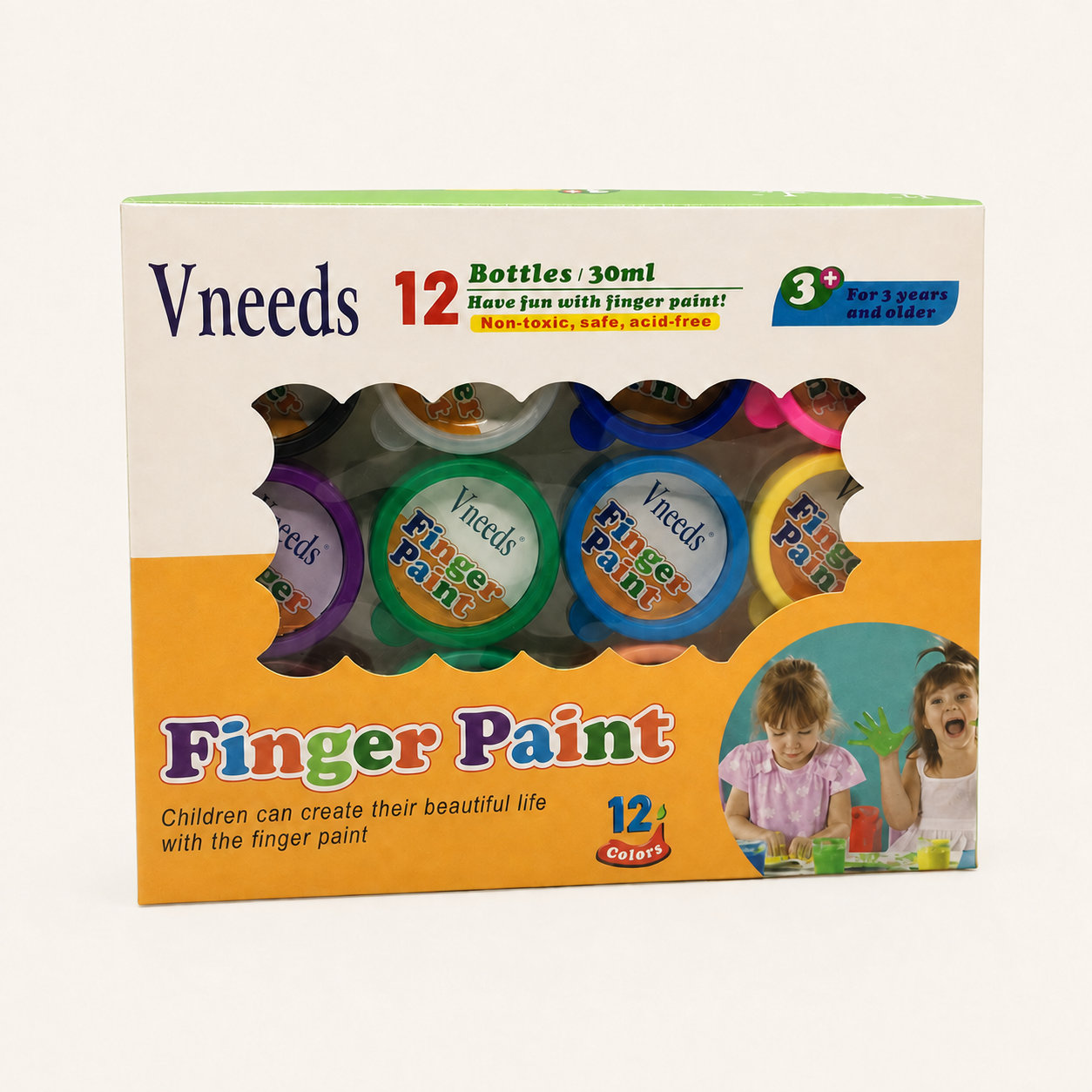Vneeds Washable Finger Paint — 12 × 30 ml — beige studio photograph
