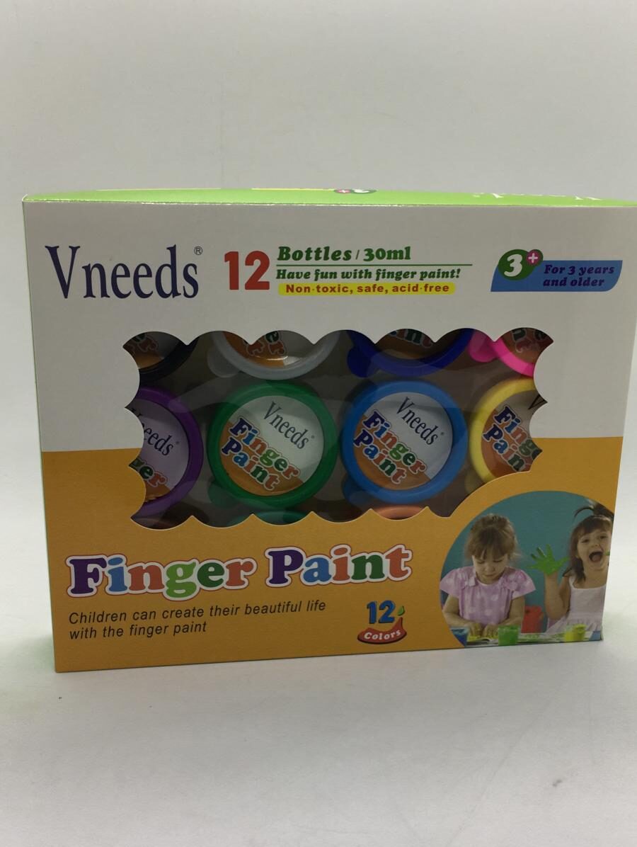 Vneeds washable finger paint, packaging containing 12 bottles of 30 ml