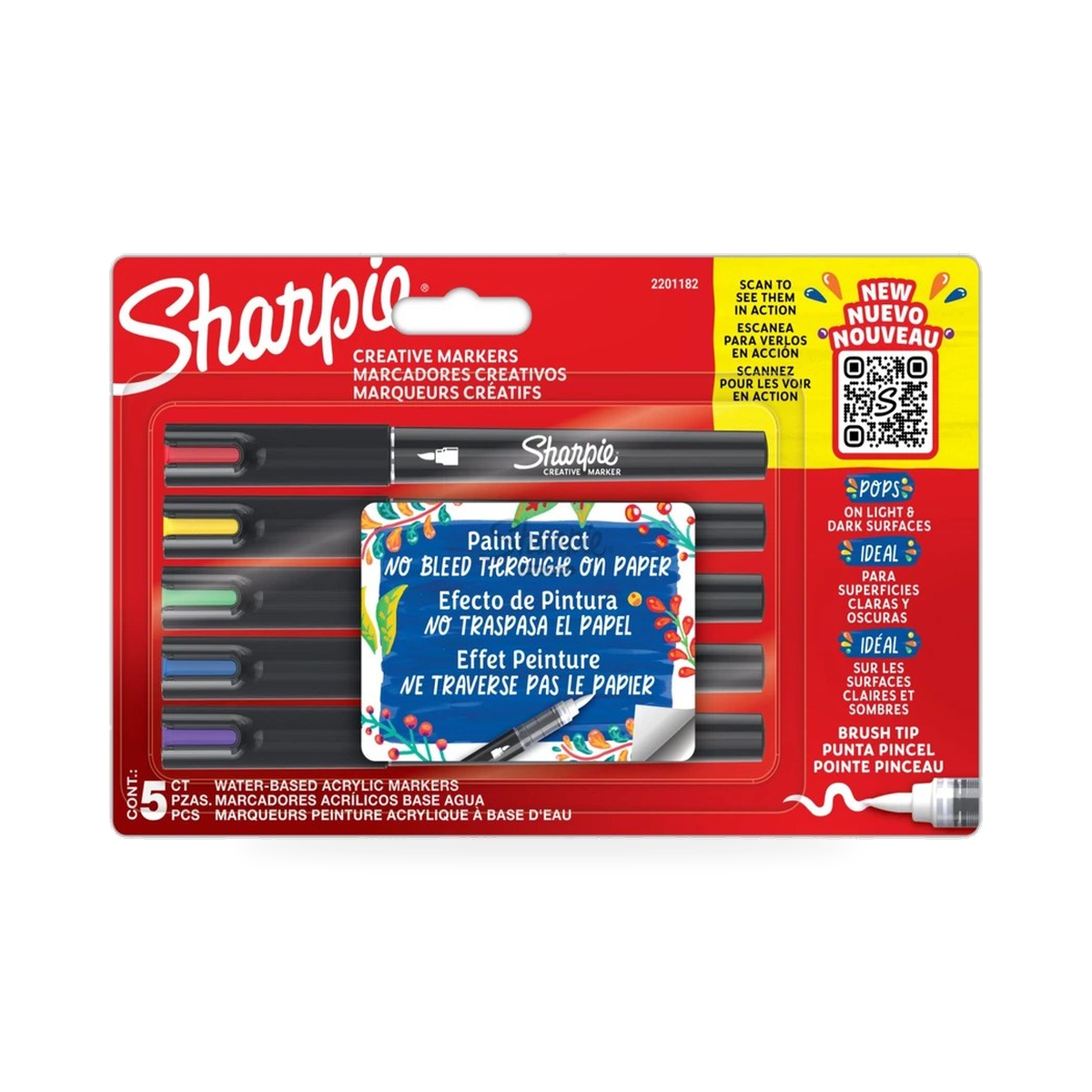 Sharpie Creative brush-tip acrylic markers in the original five-colour pack