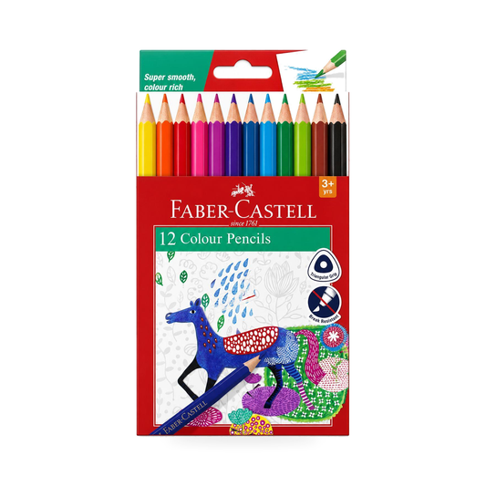 Faber-Castell pack of 12 triangular colour pencils with 3+ years age marking