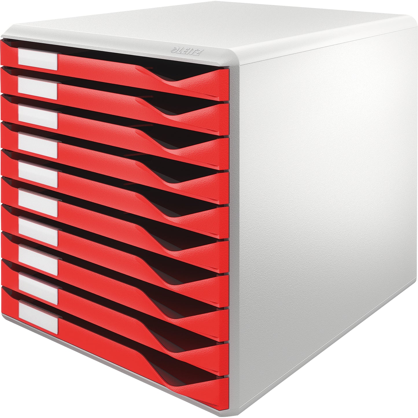 Leitz 52810025 ten-drawer cabinet, red drawers and light grey housing